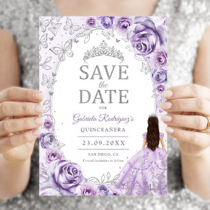 Reserva La Fecha Quinceañera Lila Plata Floral