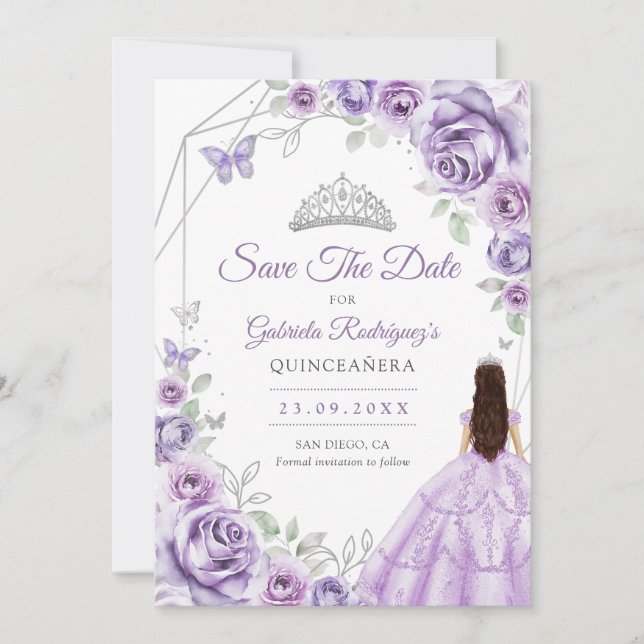Reserva La Fecha Quinceanera Lilac Purple Roses Dress Silver (Anverso)