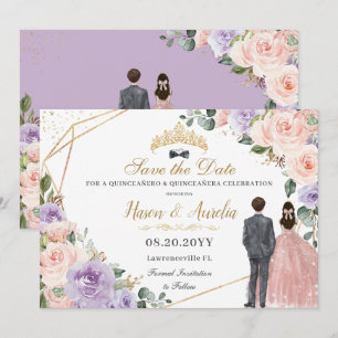 Reserva La Fecha Quinceañera Lilac Rubor Floral Twins Boy Chica