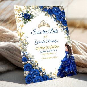 Reserva La Fecha Quinceañera Mariposas Doradas Azul Real 