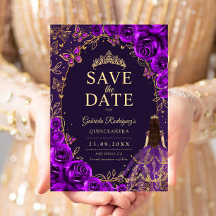 Reserva La Fecha Quinceañera Morado Dorado