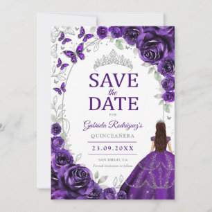 Reserva La Fecha Quinceañera Morado Floral Plateado