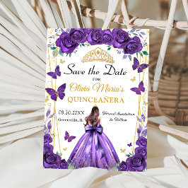Reserva La Fecha Quinceañera Morado Floral Princesa Butterflies