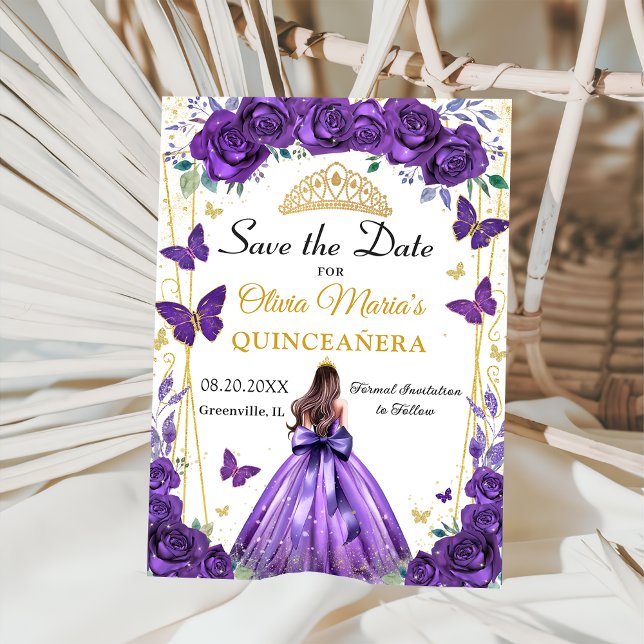 Reserva La Fecha Quinceañera Morado Floral Princesa Butterflies (Subido por el creador)