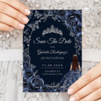 Quinceañera Navy Mariposas de Plata Rosas