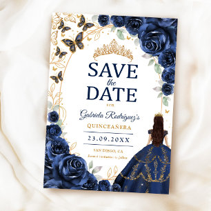 Reserva La Fecha Quinceañera Navy Oro Floral