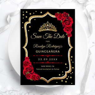 Reserva La Fecha Quinceañera - Negro Rojo Dorado