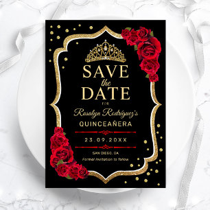 Reserva La Fecha Quinceañera Negro Rojo Dorado