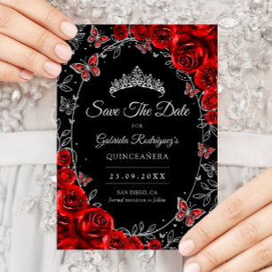Reserva La Fecha Quinceañera Negro Rojo Plata