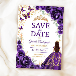 Reserva La Fecha Quinceañera Púrpura Oro Floral