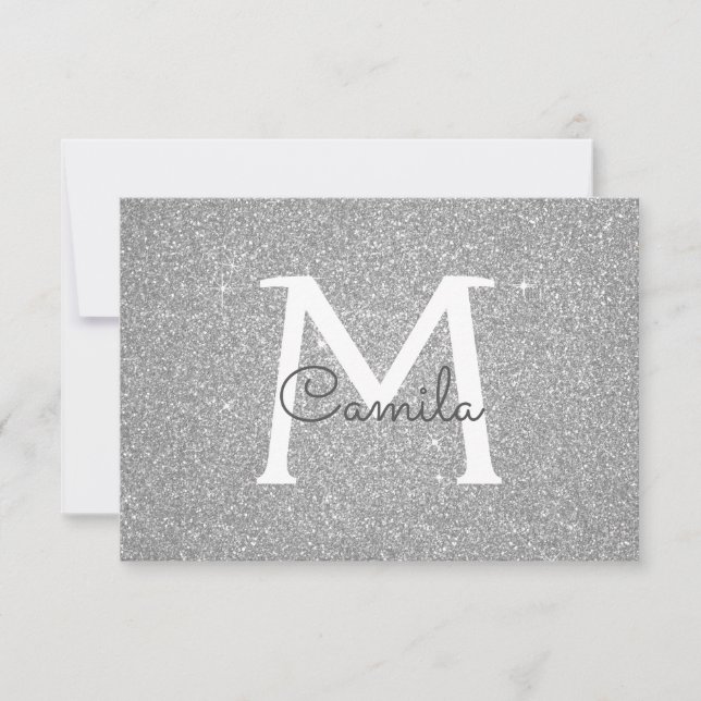 Reserva La Fecha Quinceanera Purpurina de espuma de plata salva la  (Anverso)