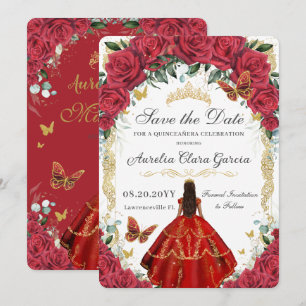 Reserva La Fecha Quinceañera Red Roses Vestido Floral Mariposa de O