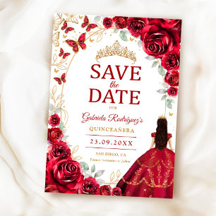 Reserva La Fecha Quinceañera Rojo Dorado Floral