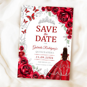 Reserva La Fecha Quinceañera Rojo Floral Plata