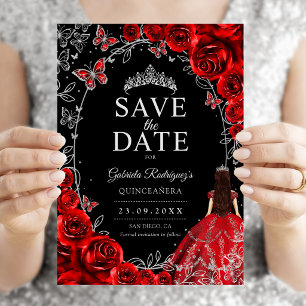 Reserva La Fecha Quinceañera Rojo Plata Negro