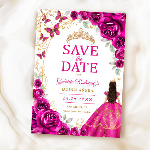 Reserva La Fecha Quinceañera Rosa Fuchsia Oro Floral