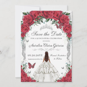 Reserva La Fecha Quinceañera Roses Roses Roses Floral Blanco Vestid