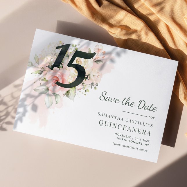 Reserva La Fecha Quinceanera Rustic Floral 15 cumpleaños (Quinceanera 15th Birthday Party Save the Date Announcement)