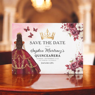 Reserva La Fecha Quinceanera salva la fecha floral borgoña