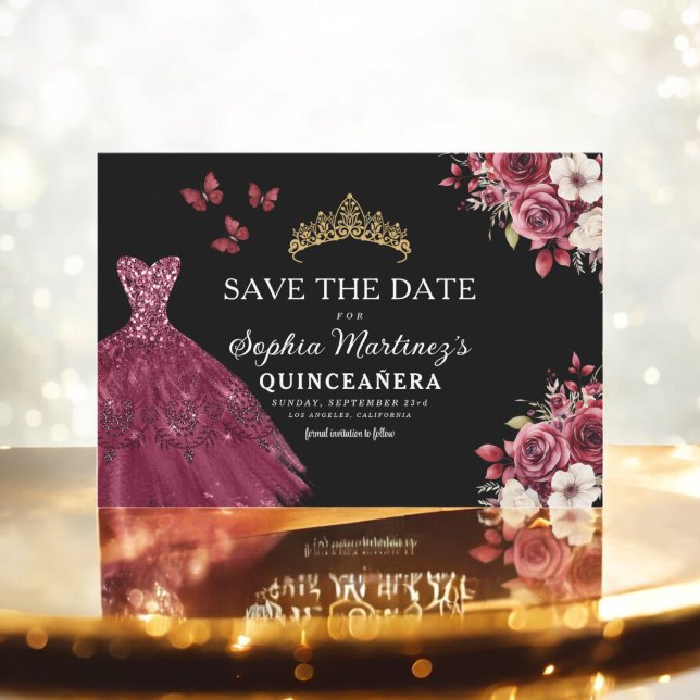 Reserva La Fecha Quinceanera salva la fecha floral borgoña (Subido por el creador)