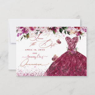 Reserva La Fecha Quinceañera Salva la Fecha Vestido Rojo Cereza
