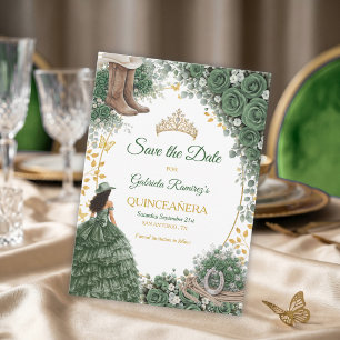 Reserva La Fecha Quinceañera Verde Esmeralda Occidental Dorado País