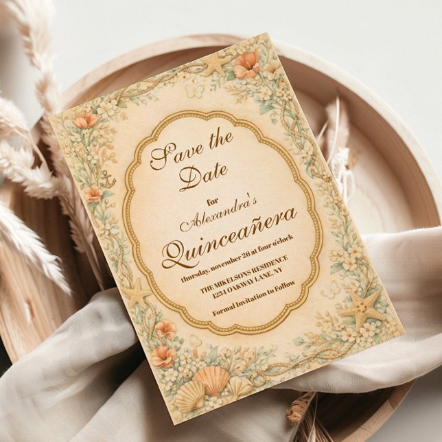 Reserva La Fecha Quinceañera Vintage Costera de Conchas (Subido por el creador)