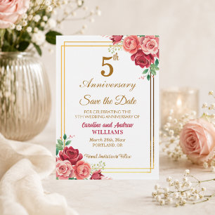 Reserva La Fecha Quinto aniversario de bodas marco dorado floral