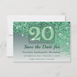 Reserva La Fecha Radiant Cumpleaños número 20 Esmeralda Verde Escar