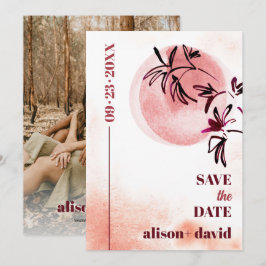 Reserva La Fecha Rama de acuarela y luna foto japonesa