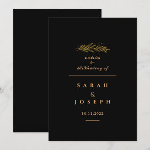 Reserva La Fecha Rama de hojas doradas esparce elegante Boda negro