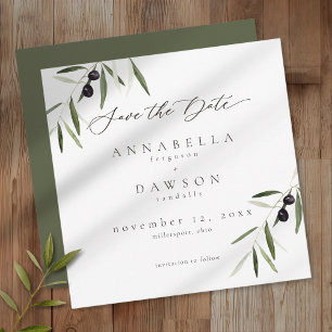 Reserva La Fecha Rama de olivo acuarela elegante boda minimalista