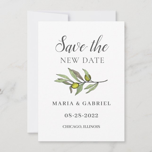 Reserva La Fecha Rama de olivo toscana. Cambio de boda botánica (Anverso)