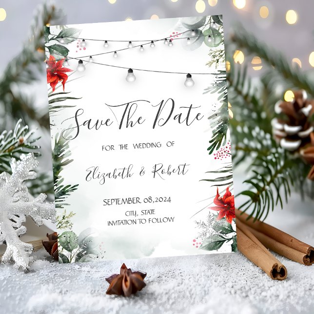 Reserva La Fecha Ramas de pino, Poinsettia Save The Date (Subido por el creador)