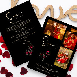 Reserva La Fecha Ramas doradas rojas románticas Collage de 3 fotos