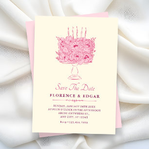Reserva La Fecha Ramo de flores rosadas boda