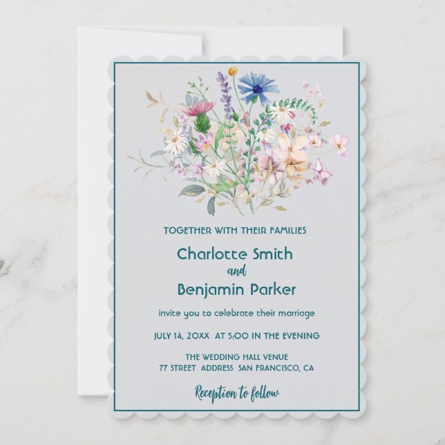 Reserva La Fecha Ramo de flores silvestres de acuarela simple boda  (Anverso)