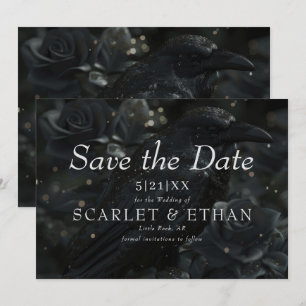 Reserva La Fecha Raven floral negra gótica y Boda Rosa