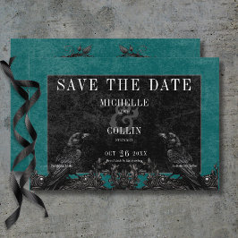 Reserva La Fecha Raven negro gótico y Boda Verde azulado de Rosas n