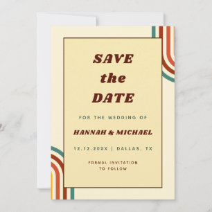 Reserva La Fecha Rayas arco iris retro 70 amarillo