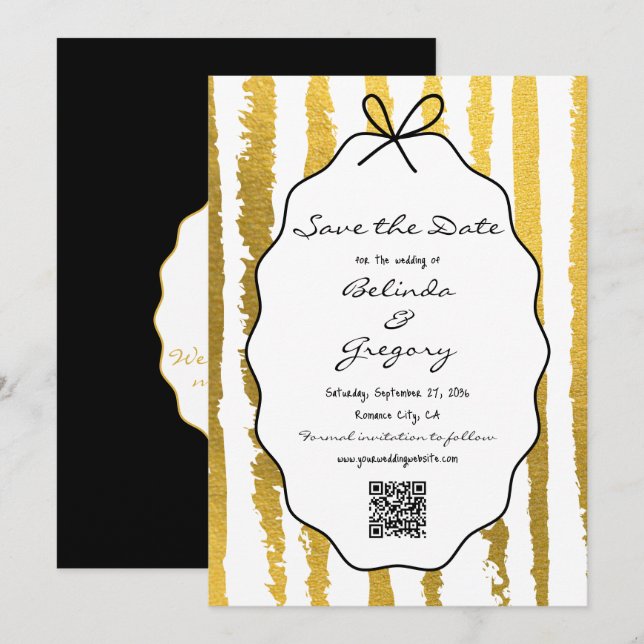 Reserva La Fecha Rayas Caprichosas Bodas Pintadas a Mano (Anverso / Reverso)