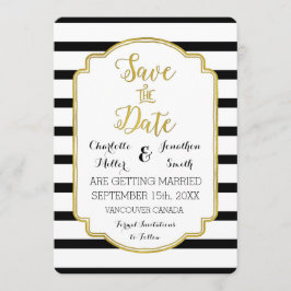 Reserva La Fecha Rayas Negras Blancas Doradas Boda Save the Date