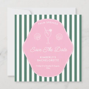 Reserva La Fecha Rayas Retro de Color Rosa y Verde Beverly Hills