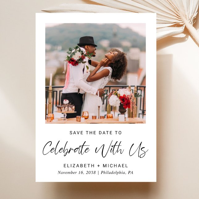 Reserva La Fecha Recepción de matrimonio con foto de moda (A chic Save The Date photo announcement for a post-wedding reception to celebrate your marriage)