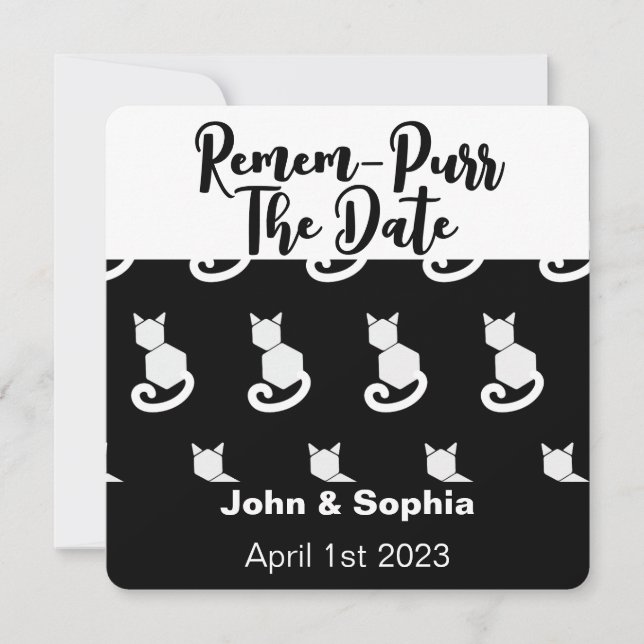Reserva La Fecha Recuerda-Perrito Divertido Gato Moderno Blanco y N (Anverso)