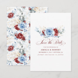 Reserva La Fecha Red and Dusty Blue Floral Save the Date