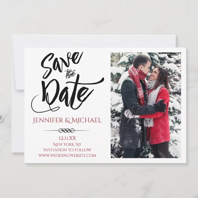 Reserva La Fecha Red Black Photo Save the Date (Anverso)