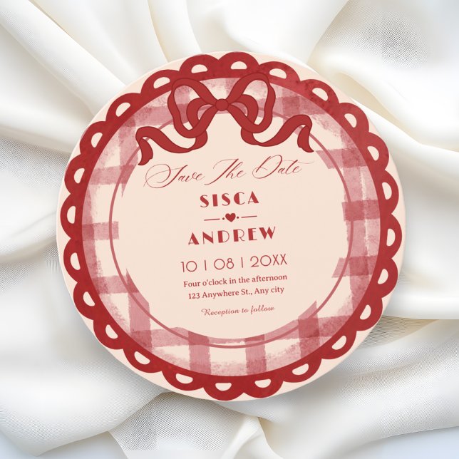 Reserva La Fecha Red bow plaid wedding (Subido por el creador)