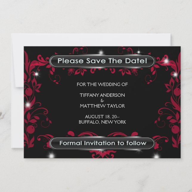 Reserva La Fecha Red Flourish Black Save the Date (Anverso)
