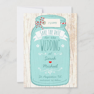 Reserva La Fecha Red Gingham y Mint Mason Jar Salven la fecha